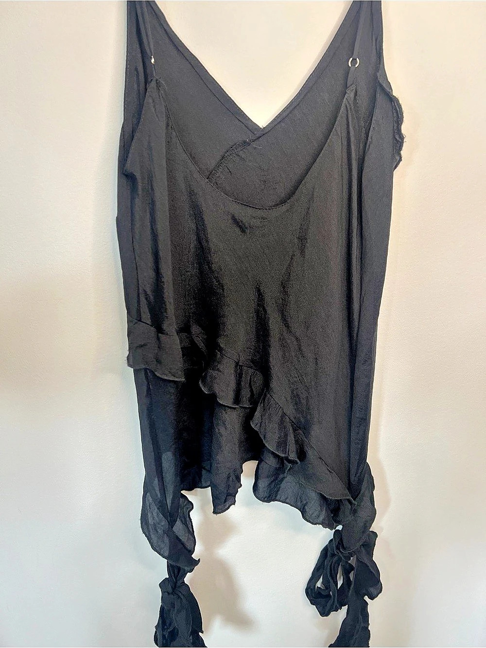 Emory Park Black Ruffled Tie-Hem Tank Top Size Small NWT